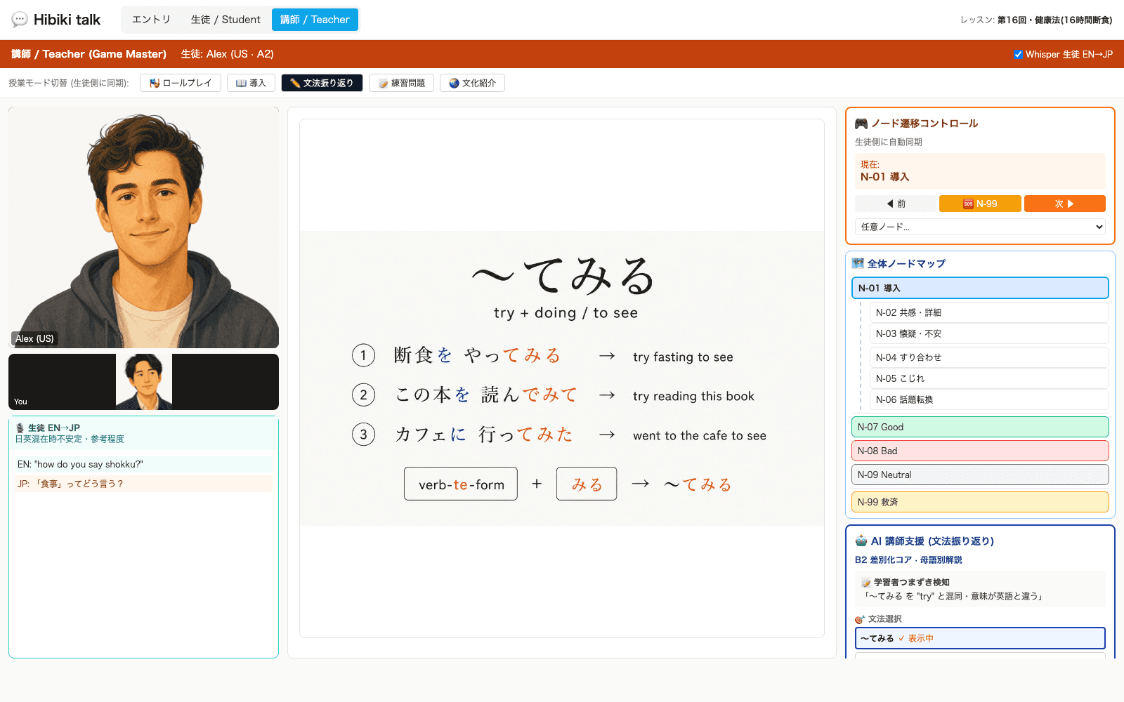 授業中の AI 講師支援画面